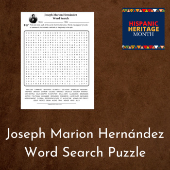 Preview of Joseph Marion Hernández  Word Search Puzzle - Hispanic Heritage Month Activities