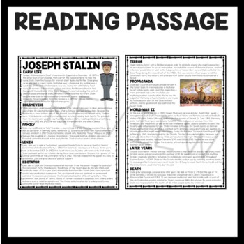 Joseph Stalin Biography Reading Comprehension Worksheet | TpT