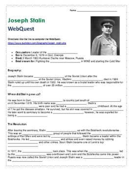 Preview of Joseph Stalin Cold War WebQuest