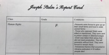 Preview of Joseph Stalin Report Card (Project Based learning)