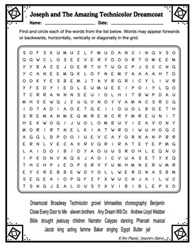 Preview of Joseph and the Amazing Technicolor Dreamcoat Word Search