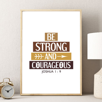 Preview of Joshua 1:9. Be strong and courageous. Bible verse poster. Brown neutral colors