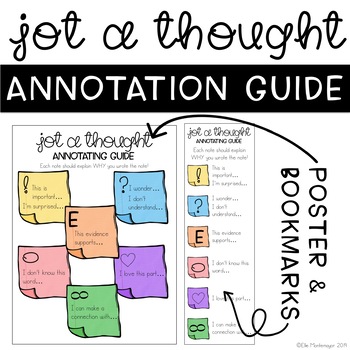 Jot a Thought Annotating Guide Poster & Bookmarks by Elle Montemayor