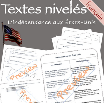 Preview of Jour de l’indépendance  aux États-Unis / U.S. Independence Day - Textes nivelés
