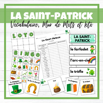 Preview of La Saint-Patrick - St. Patrick's Day - French Vocab Activity, Word Wall & Bingo