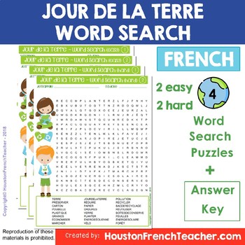 Preview of Jour de la Terre French Earth Day Word Search (wordsearch) Activity