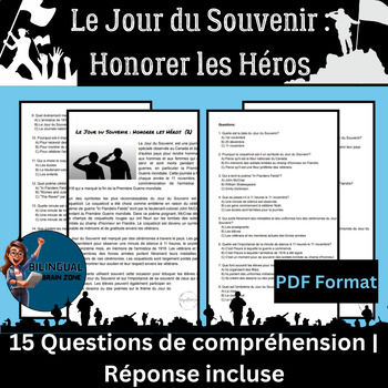 Preview of Jour du Souvenir: Honorer les Héros | Compréhension de lecture (version longue)