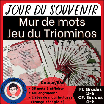 Preview of Jour du Souvenir | Mur de mots | Jeu du Triominos | Remembrance Day | French
