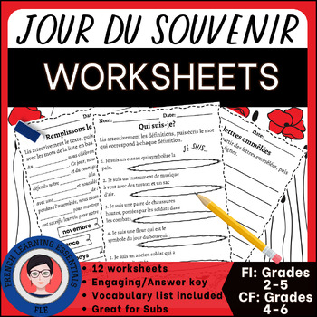 Preview of Jour du Souvenir | Worksheets | Remembrance Day | Exercices | French