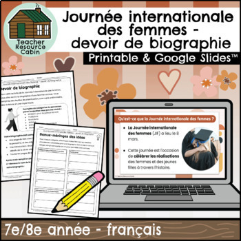 Preview of Journée internationale des femme - devoir de biographie (Grade 7/8 FRENCH) 