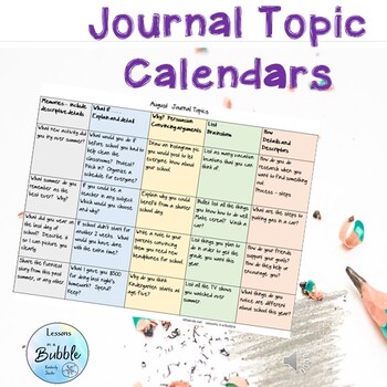 Preview of Journal Writing Topics year long monthly calendars