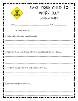 journal entry take your child to work day by a love 4 teaching tpt