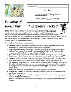 Preview of Journal Packet Writing assignment for Farming of Bones Novel by Edwidge DAnticat