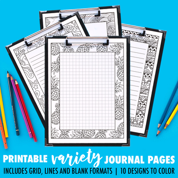 Download Journal Pages Variety Series 10 Pack Coloring Book Style Stationery