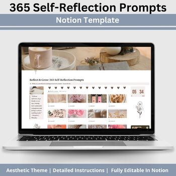 Preview of Journal Prompts Notion Templates 365 Self Reflection Journal Prompts, Self Love