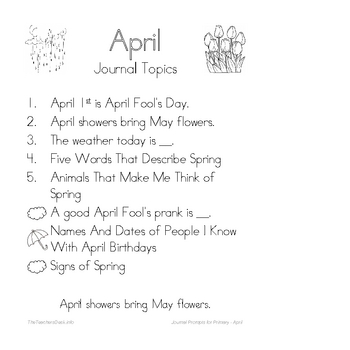 Journal Prompts for Primary - April by TheTeachersDesk.info | TpT