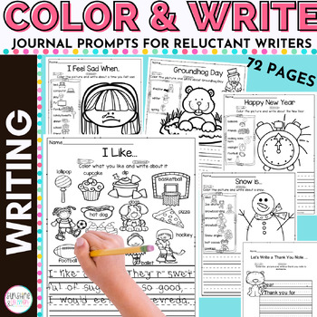 Preview of Writing Prompts with Pictures & Word Bank for Kindergarten and First Grade