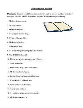 Preview of Journal Writing: Reading, Writing, and Speaking Prompts