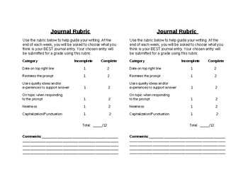 Preview of Journal Rubric