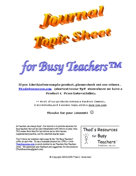 Preview of Journal / Topic Sheet (Three Templates) for Busy Teachers