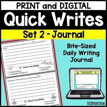 Preview of Writing Prompts Journal For Daily Writing with Print and Digital Options SET 2