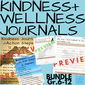 Preview of Kindness, Wellness Journal Writing Prompts: Middle & High School ELA Activities