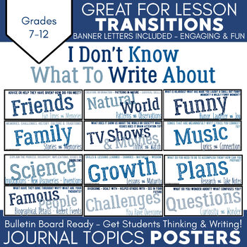 Preview of Journal Writing Prompts Bulletin Board Posters: Banners and Free Writing Ideas