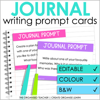 Preview of Editable Journal Prompts Cards - Journal Writing Prompts for Literacy Centers