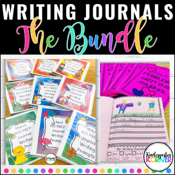 Preview of Kindergarten Writing Journals THE BUNDLE Writing Prompts for ENTIRE YEAR K,1