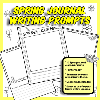 Preview of Journal Writing Prompts for Spring Season | Printer Ready Journal Workbook
