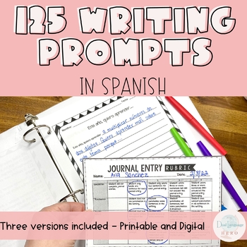 Preview of Journal writing in Spanish - 125 writing prompts - Centro de escritura