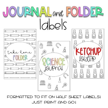 Preview of Journal and Folder Labels | Take Home Folder | Ketchup Folder | Covers