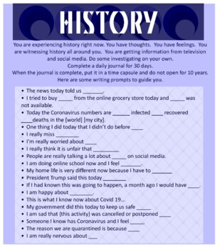 Preview of Journal your history - Covid 19 journal prompts
