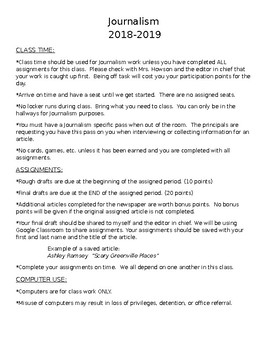 Preview of Journalism Class Requirements-Can be edited