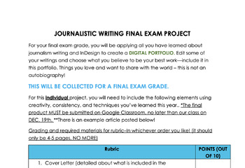 Preview of Journalism Final Exam Portfolio