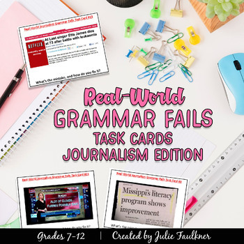 Preview of Real-World Grammar Fails, Journalism/Yearbook Proofreading Task Cards