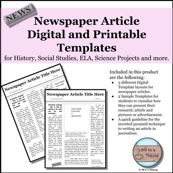 Preview of Journalism Newspaper Article Project Digital  & Printable Templates 