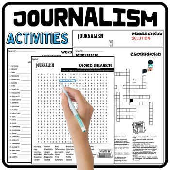 Preview of Journalism Terms Fun Worksheets, Puzzle,Wordsearch & Crosswords
