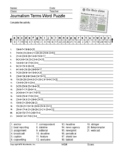 Journalism Terms Word Search Worksheet and Printable Vocab
