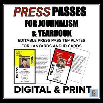 Preview of Journalism & Yearbook Press Pass Editable Templates on Google