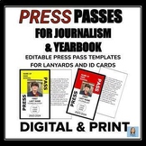 Journalism & Yearbook Press Pass Editable Templates on Google