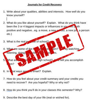 Preview of Journals for Credit Recovery