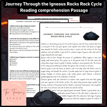 Preview of Journey Through the Igneous Rocks Rock Cycle Reading Comprehension Passage