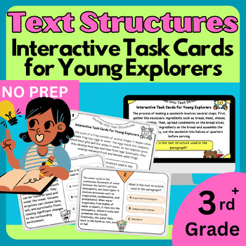 Preview of 48 Journey into Text Structures: Interactive Task Cards for Young Explorers