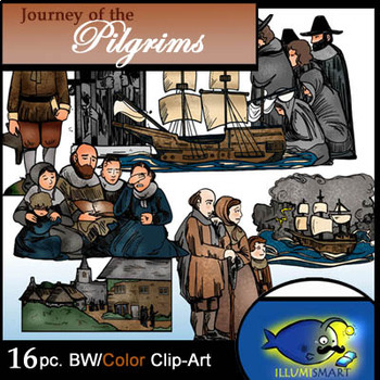 Preview of Journey of the Pilgrims History and Mayflower Clip-Art - BW/Color!