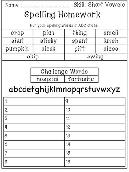 Journey's Companion Complete List of Spelling Homework for 3rd Grade