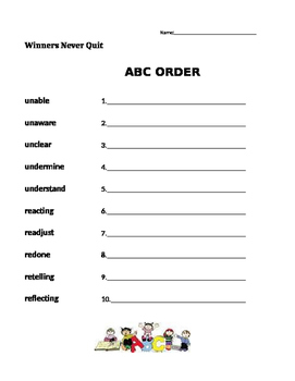 Preview of Journey's Grade 1 ABC order - Winners Never Quit Challenge Words