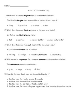 Journey's Quiz What Do Illustrator's Do? (Grade 3, lesson 7) by Miss Kiss