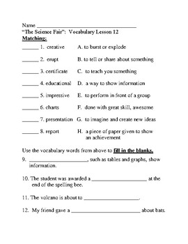 journeys vocabulary activities lesson 12 the science fair third grade