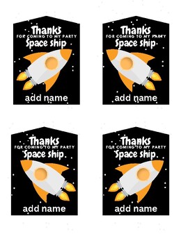 Preview of Journey to the Stars: Customizable Spaceship Thank You Tags in Canva!